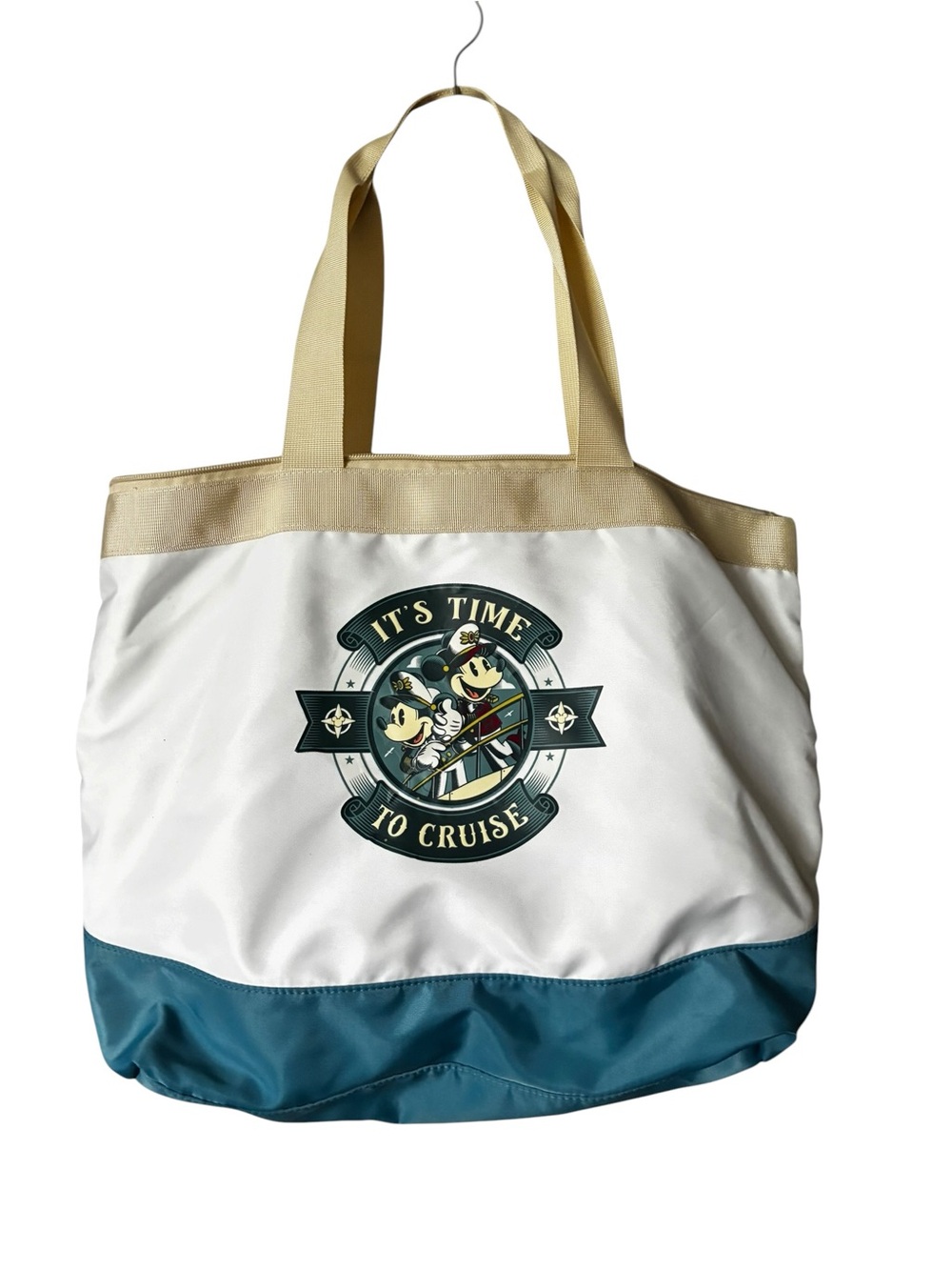 Disney Tote Bag in White, Teal & Beige with Mickey Cruise Graphic